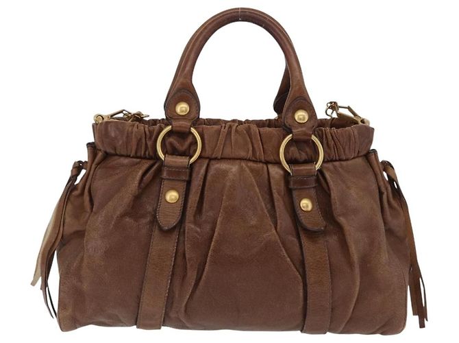 Miu Miu Handtasche Leder 2way Braun Gold Authentisch 167743M Golden - Ansicht 2