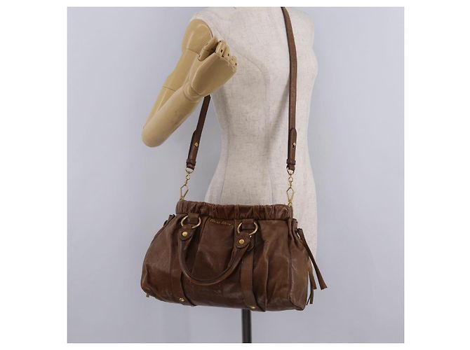 Miu Miu Handtasche Leder 2way Braun Gold Authentisch 167743M Golden - Ansicht 31