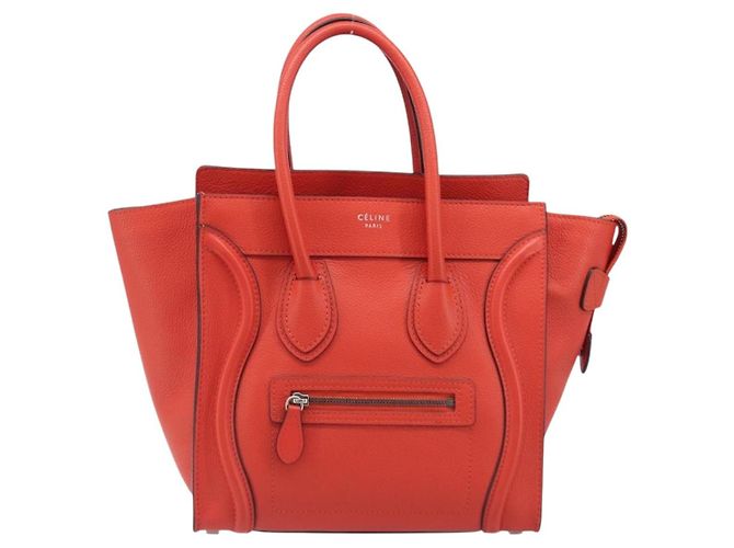 Céline CELINE Luggage Micro Shopper Handtasche aus Leder Rot Silber Authentisch 207671V - Ansicht 13