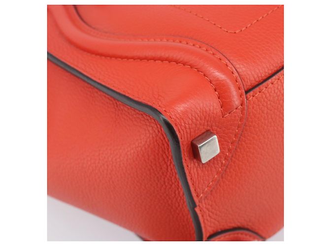 Céline CELINE Luggage Micro Shopper Handtasche aus Leder Rot Silber Authentisch 207671V - Ansicht 14