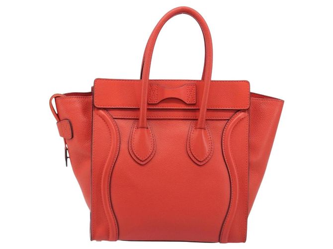 Céline CELINE Luggage Micro Shopper Handtasche aus Leder Rot Silber Authentisch 207671V - Ansicht 2