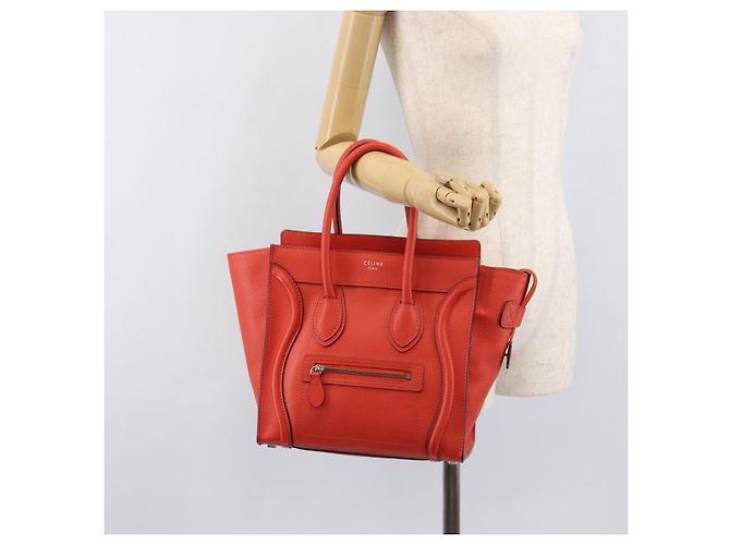 Céline CELINE Luggage Micro Shopper Handtasche aus Leder Rot Silber Authentisch 207671V - Ansicht 28
