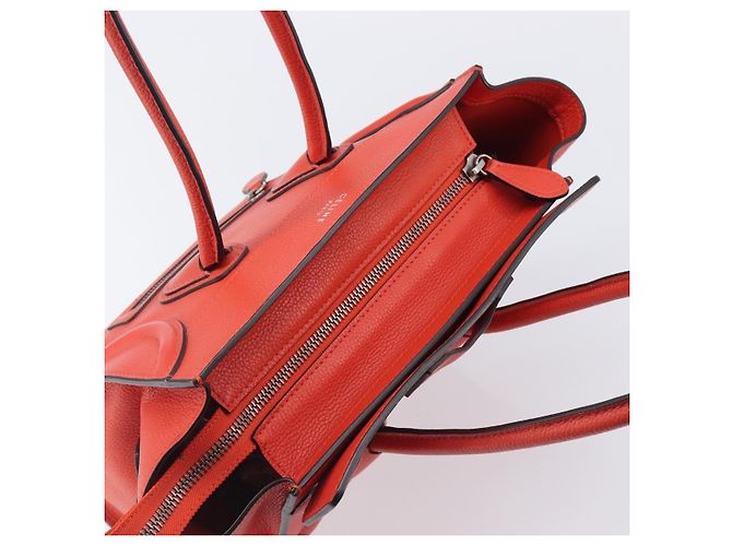 Céline CELINE Luggage Micro Shopper Handtasche aus Leder Rot Silber Authentisch 207671V - Ansicht 6