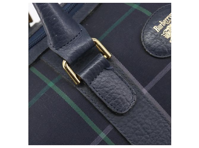 Burberrys Nova Check Boston Bag Canvas Navy Gold Auth 201462A Golden Marineblau - Ansicht 10