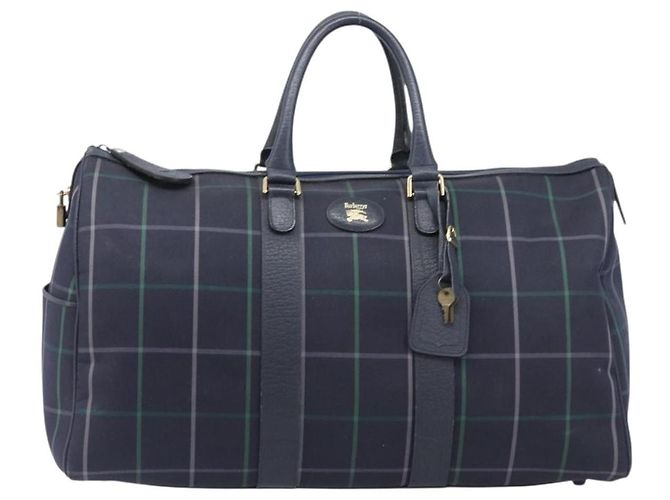 Burberrys Nova Check Boston Bag Canvas Navy Gold Auth 201462A Golden Marineblau - Ansicht 13