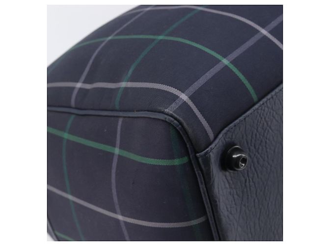 Burberrys Nova Check Boston Bag Canvas Navy Gold Auth 201462A Golden Marineblau - Ansicht 14