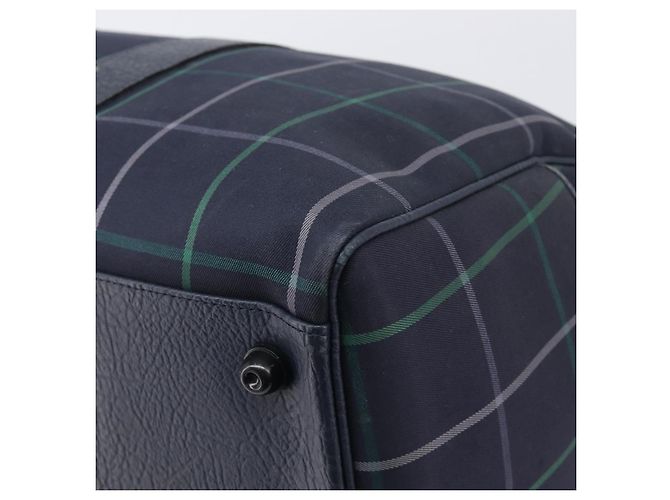 Burberrys Nova Check Boston Bag Canvas Navy Gold Auth 201462A Golden Marineblau - Ansicht 15