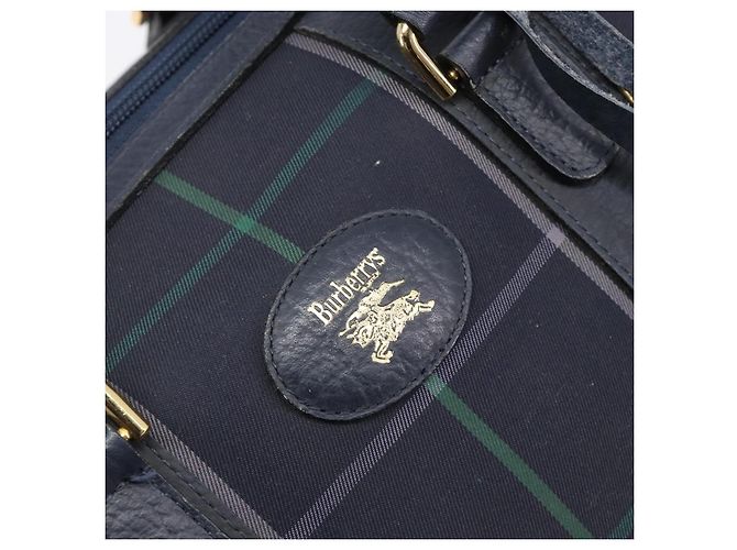 Burberrys Nova Check Boston Bag Canvas Navy Gold Auth 201462A Golden Marineblau - Ansicht 17