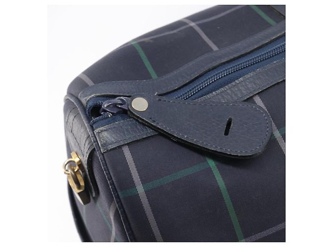 Burberrys Nova Check Boston Bag Canvas Navy Gold Auth 201462A Golden Marineblau - Ansicht 18