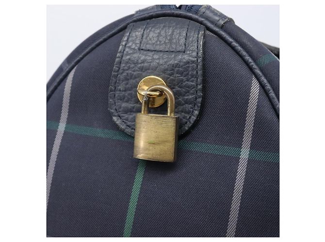 Burberrys Nova Check Boston Bag Canvas Navy Gold Auth 201462A Golden Marineblau - Ansicht 19