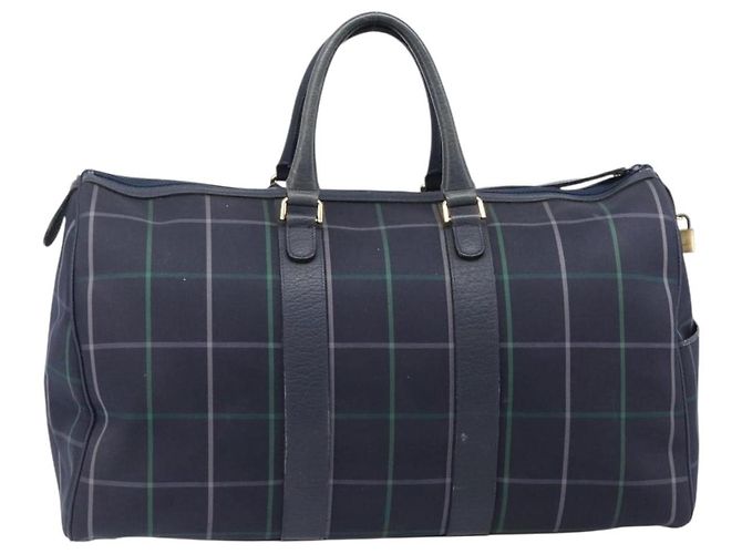 Burberrys Nova Check Boston Bag Canvas Navy Gold Auth 201462A Golden Marineblau - Ansicht 2