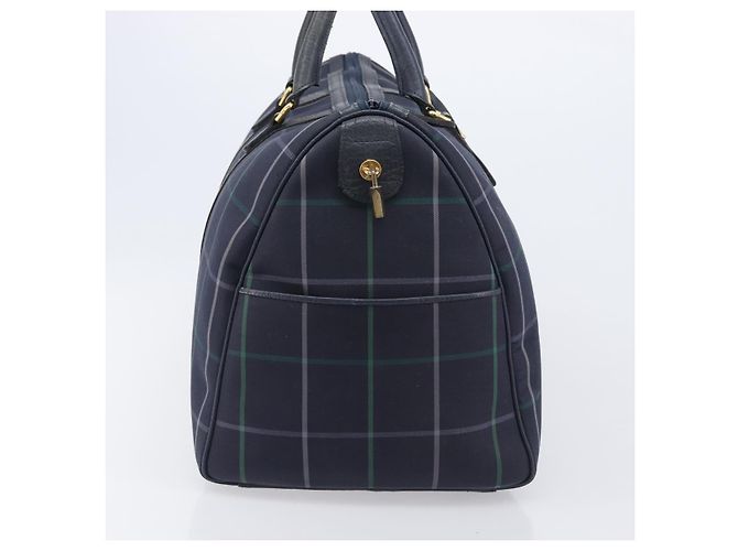 Burberrys Nova Check Boston Bag Canvas Navy Gold Auth 201462A Golden Marineblau - Ansicht 3