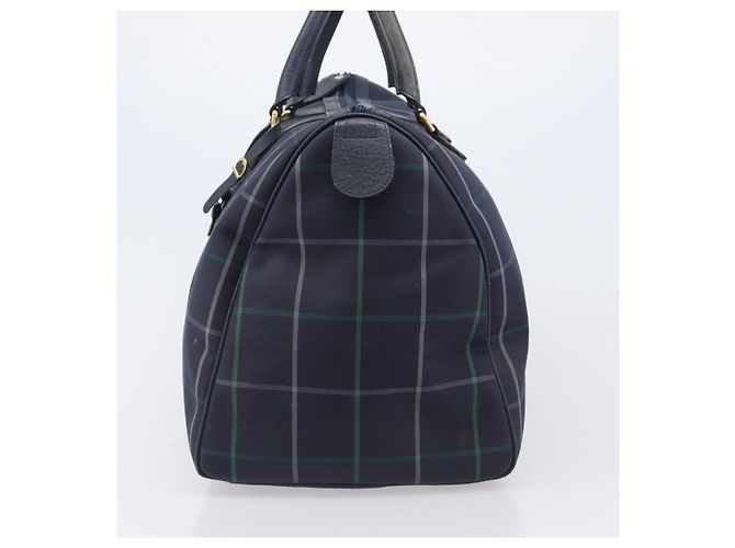 Burberrys Nova Check Boston Bag Canvas Navy Gold Auth 201462A Golden Marineblau - Ansicht 4