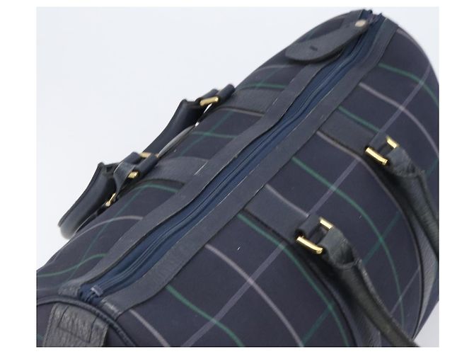 Burberrys Nova Check Boston Bag Canvas Navy Gold Auth 201462A Golden Marineblau - Ansicht 6