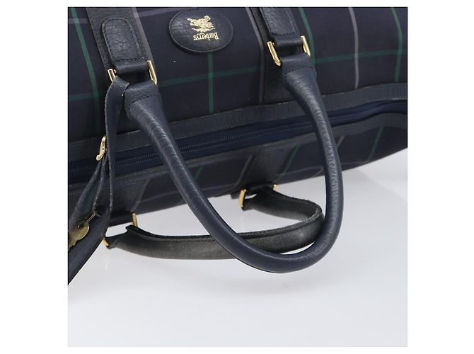 Burberrys Nova Check Boston Bag Canvas Navy Gold Auth 201462A Golden Marineblau - Ansicht 7