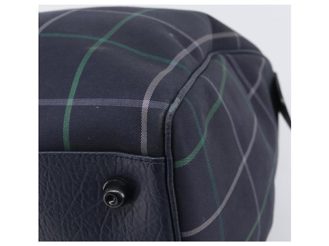 Burberrys Nova Check Boston Bag Canvas Navy Gold Auth 201462A Golden Marineblau - Ansicht 9