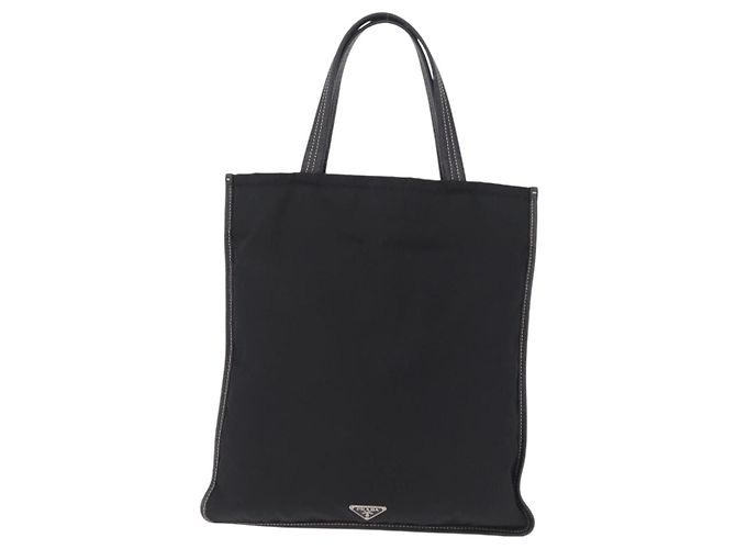Saco Tote PRADA Nylon Couro Preto Prata Auth am12735A - vista 13