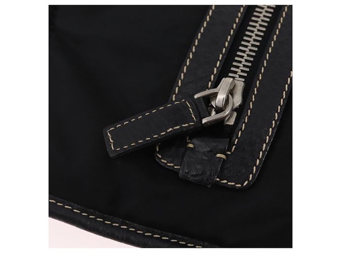 Saco Tote PRADA Nylon Couro Preto Prata Auth am12735A - vista 17