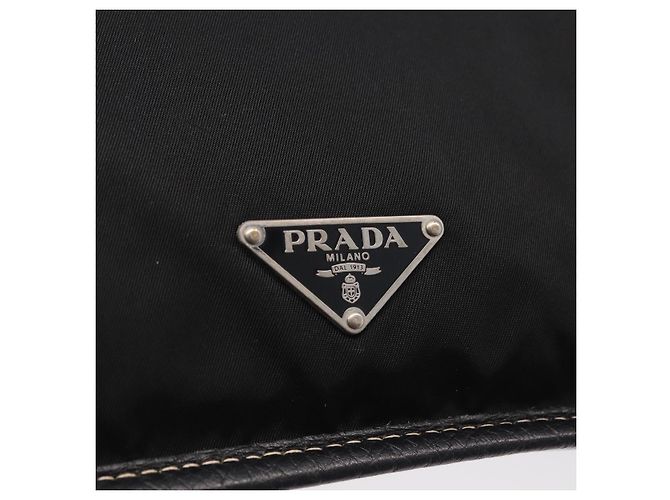 Saco Tote PRADA Nylon Couro Preto Prata Auth am12735A - vista 18