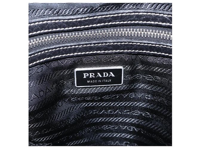 Saco Tote PRADA Nylon Couro Preto Prata Auth am12735A - vista 19