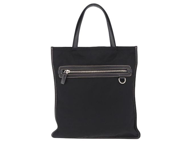 Saco Tote PRADA Nylon Couro Preto Prata Auth am12735A - vista 2