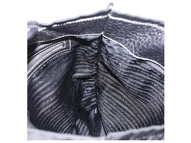 Saco Tote PRADA Nylon Couro Preto Prata Auth am12735A - vista 20