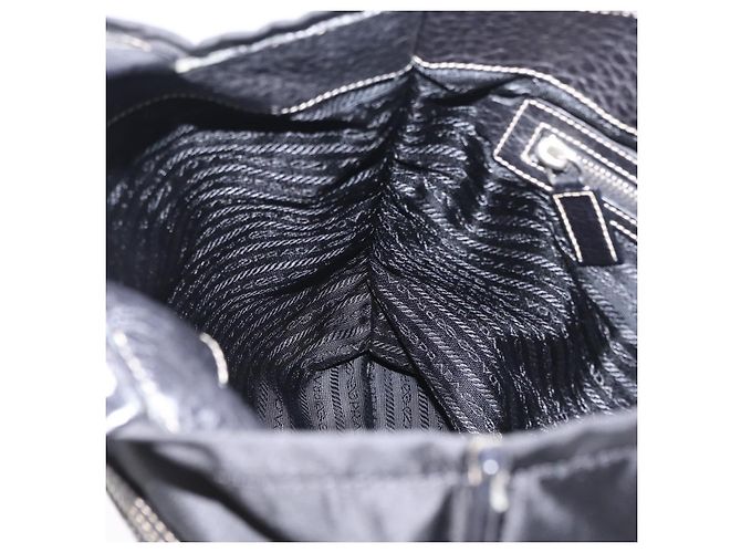 Saco Tote PRADA Nylon Couro Preto Prata Auth am12735A - vista 21