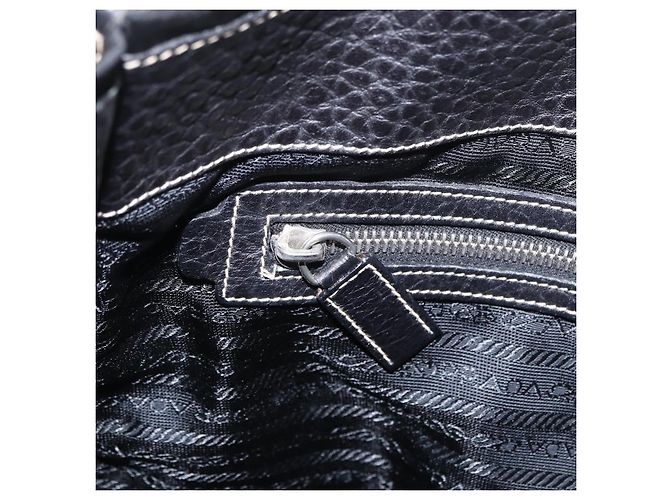 Saco Tote PRADA Nylon Couro Preto Prata Auth am12735A - vista 22