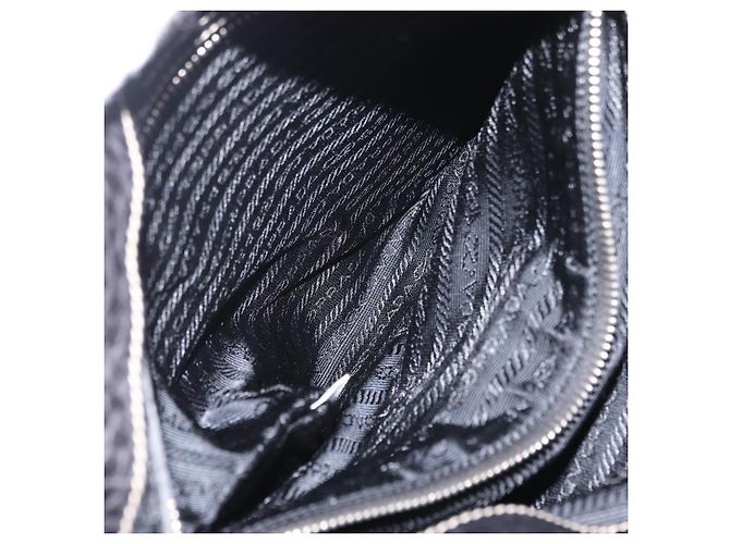Saco Tote PRADA Nylon Couro Preto Prata Auth am12735A - vista 23
