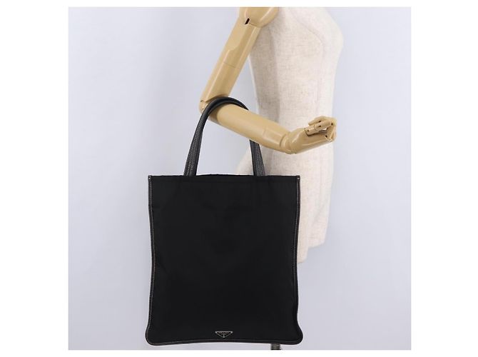 Saco Tote PRADA Nylon Couro Preto Prata Auth am12735A - vista 24
