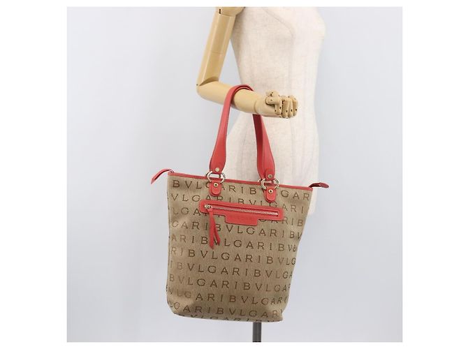 Bulgari Borsa Tote BVLGARI Canvas Beige Gold Auth bs37467A D'oro - vista 26