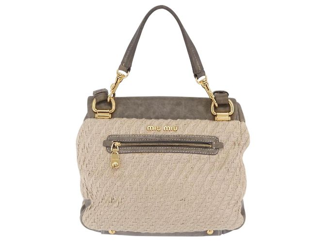 Bolso de mano Miu Miu de piel 2way Gris Oro Auth 167708A Castaño Dorado - vista 2