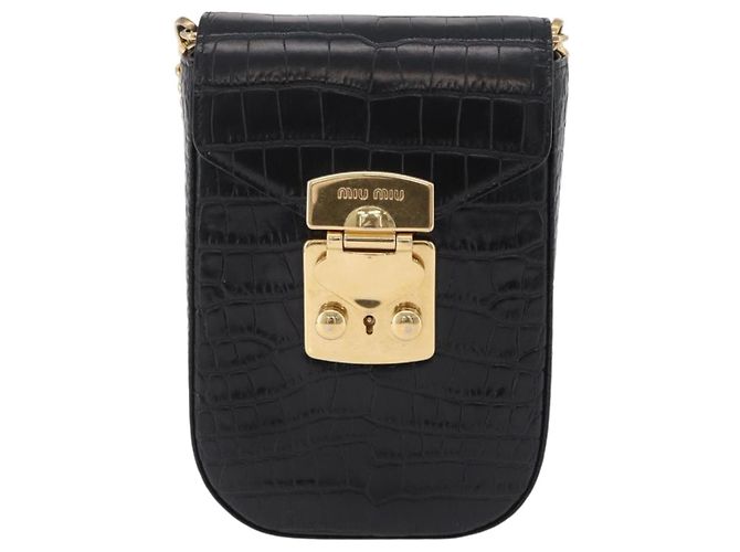 Borsa a tracolla per telefono Miu Miu in pelle nera e oro Auth 167733A Nero D'oro - vista 13