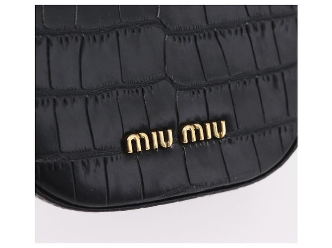 Borsa a tracolla per telefono Miu Miu in pelle nera e oro Auth 167733A Nero D'oro - vista 19