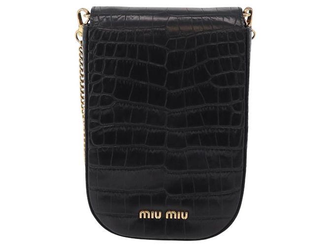 Borsa a tracolla per telefono Miu Miu in pelle nera e oro Auth 167733A Nero D'oro - vista 2