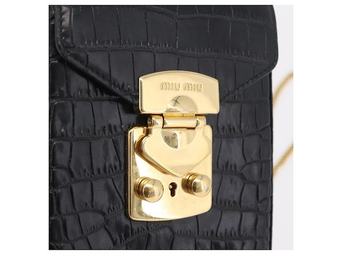 Borsa a tracolla per telefono Miu Miu in pelle nera e oro Auth 167733A Nero D'oro - vista 20