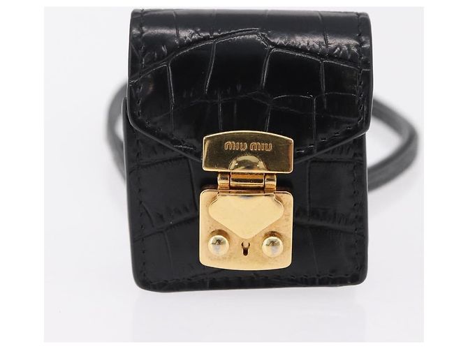 Borsa a tracolla per telefono Miu Miu in pelle nera e oro Auth 167733A Nero D'oro - vista 25