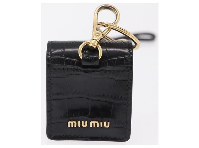 Borsa a tracolla per telefono Miu Miu in pelle nera e oro Auth 167733A Nero D'oro - vista 26