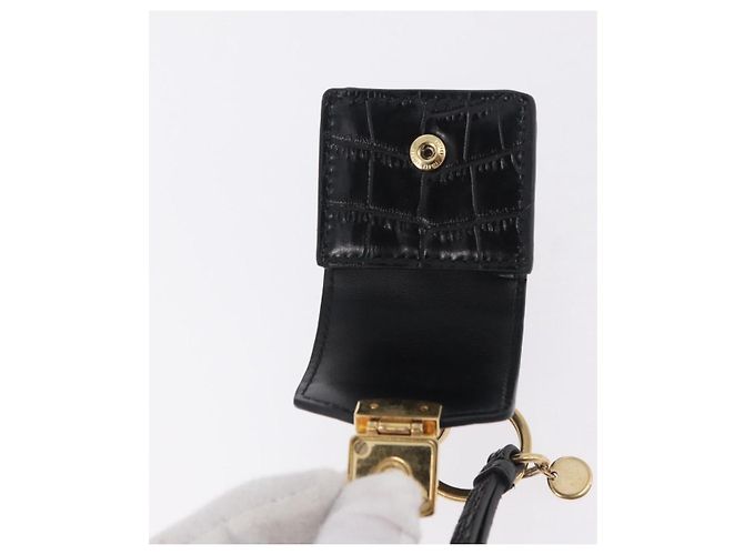 Borsa a tracolla per telefono Miu Miu in pelle nera e oro Auth 167733A Nero D'oro - vista 27