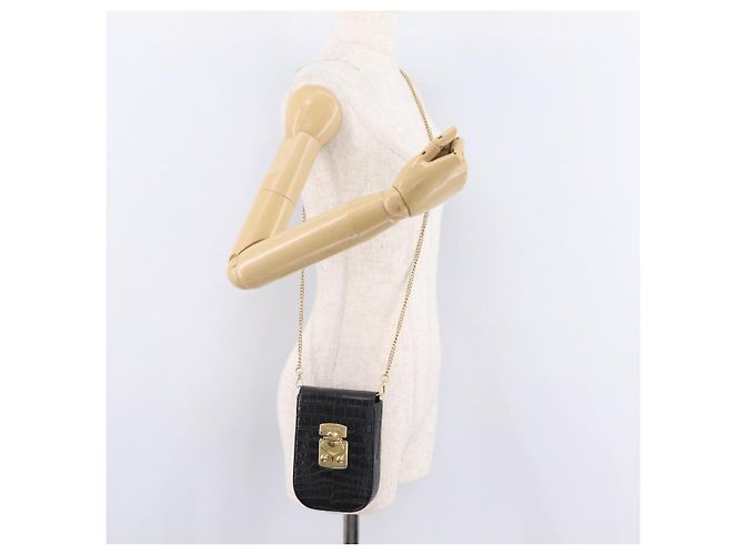 Borsa a tracolla per telefono Miu Miu in pelle nera e oro Auth 167733A Nero D'oro - vista 32