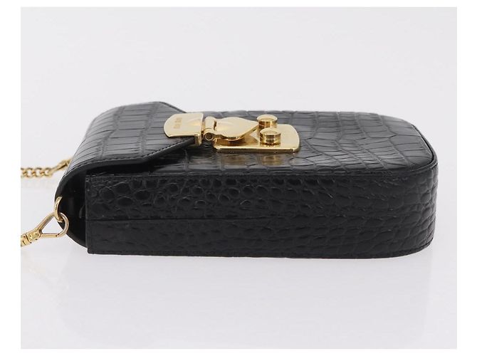 Borsa a tracolla per telefono Miu Miu in pelle nera e oro Auth 167733A Nero D'oro - vista 4