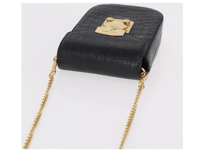 Borsa a tracolla per telefono Miu Miu in pelle nera e oro Auth 167733A Nero D'oro - vista 6