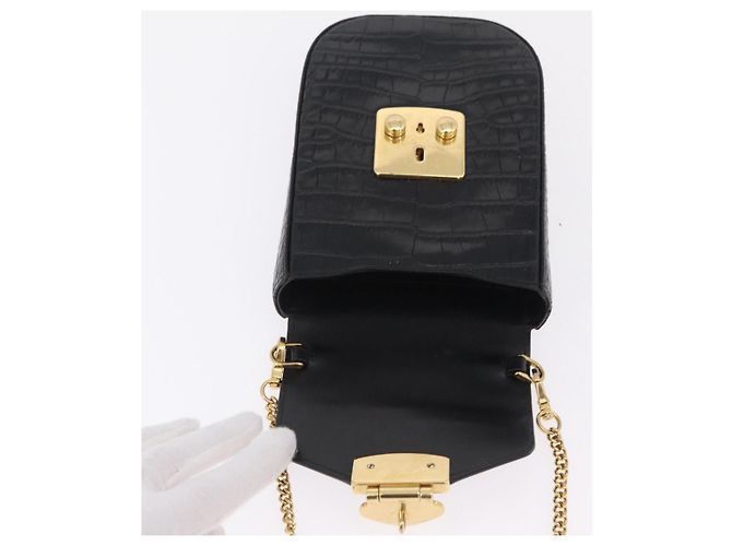 Borsa a tracolla per telefono Miu Miu in pelle nera e oro Auth 167733A Nero D'oro - vista 8