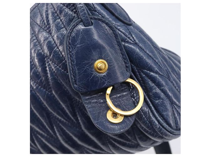 Borsa a spalla Miu Miu Matelassé in pelle blu e oro RR1937 Auth am12690V D'oro - vista 9
