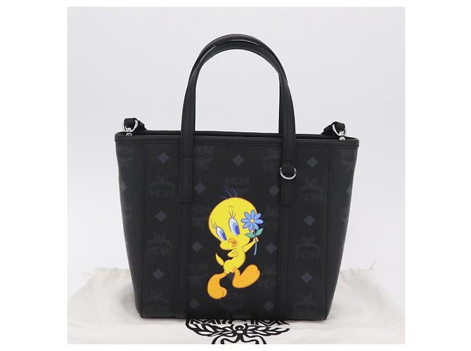 Bolso MCM Vicetos Logogram PVC Leather 2way LOONEY TUNES Black Silver Auth 202523M Negro Plata - vista 12