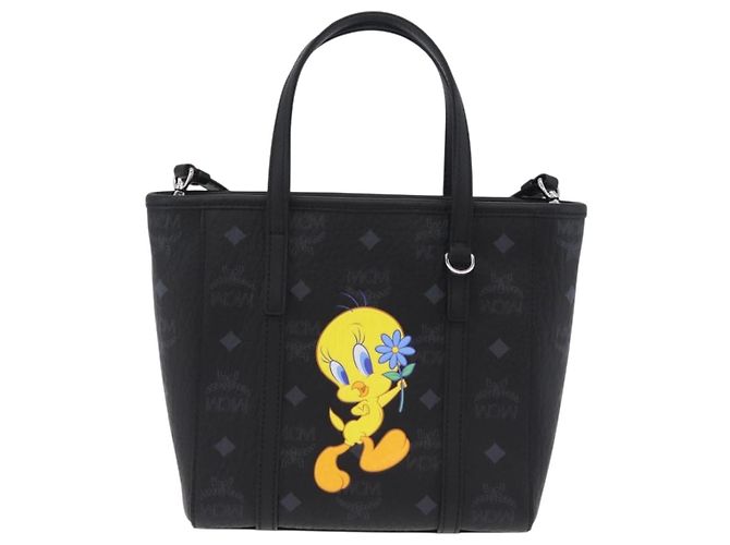 Bolso MCM Vicetos Logogram PVC Leather 2way LOONEY TUNES Black Silver Auth 202523M Negro Plata - vista 13