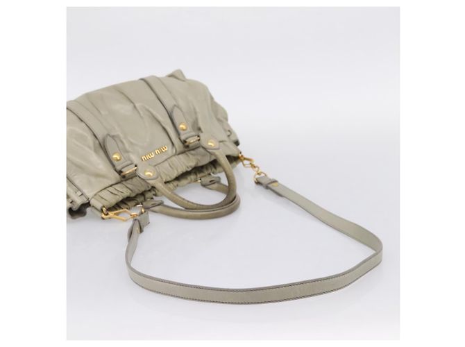 Miu Miu Vitellolux Handtasche Leder 2way Khaki Goldton Auth 206665A - Ansicht 10