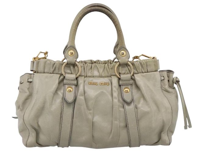 Miu Miu Vitellolux Handtasche Leder 2way Khaki Goldton Auth 206665A - Ansicht 13