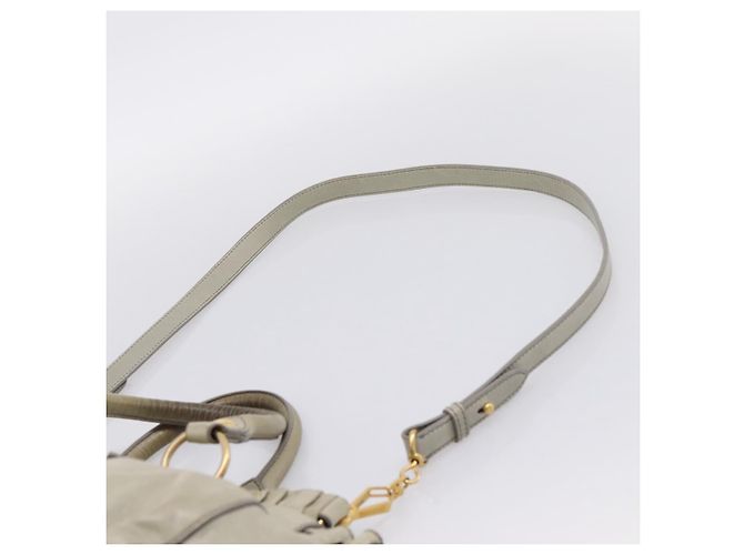 Miu Miu Vitellolux Handtasche Leder 2way Khaki Goldton Auth 206665A - Ansicht 14