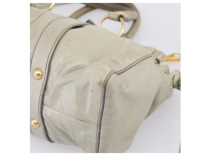 Miu Miu Vitellolux Handtasche Leder 2way Khaki Goldton Auth 206665A - Ansicht 15